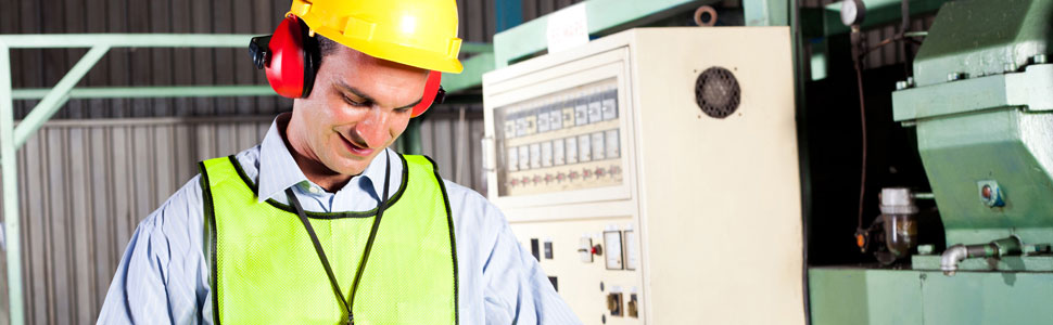 Industrial technician conducts health and safety check